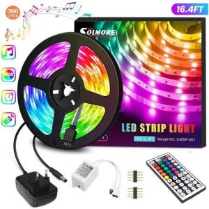 Ruban Led 5m,Kit De Changement De Couleur Rgb 5050 Leds Avec Télécommande Et Alimentation À 44 Boutons,Bandes Led La Maison Cuisine - Neuf