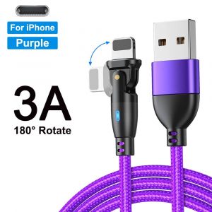 Aufu 3a Usb Type C Câble 180 Rotation Cordon De Fil De Charge Rapide Pour Iphone Samsung Xiaomi Poco Chargeur De Téléphone Portable Fil De Données 3m.Ios Purple Cable.0.5m(1.6ft) - Neuf