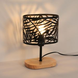 Lampe De Chevet, Lampe De Bureau Veilleuse E14 Lampe De Chevet Chambre Avec Socle En Bois Et Abat-Jour En M&eacute;tal Pour Chambre Salon Bar, Noir - Neuf