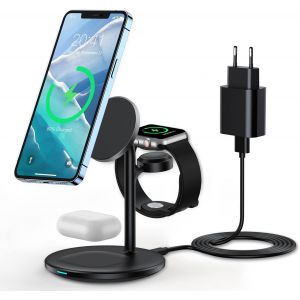 Chargeur Sans Fil 3 En 1 - Compatible Avec Le Chargeur Mag Safe Pour Iwatch Ultra 2/1/Series 9/8,Airpods Pro/3/2 Pour Iphone 15/14/13/Pro Max/14 Plus - Neuf