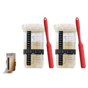 Kit De 2 Bocaux De Levain De 700 Ml Avec Bandelettes Thermom&eacute;triques Et Couvercles Respirants - Neuf