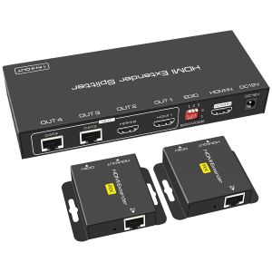 VornixorSarlshop-HDMI Splitter Extender 1 Entr&eacute;e 2 Sorties 50m sur Cat5e 6 Ethernet Transmetteur R&eacute;cepteur Prise en Charge des Pr&eacute;r&eacute;glages EDID 1080p Uniquement Besoin d'une Alimentation TX pour Le T - Neuf
