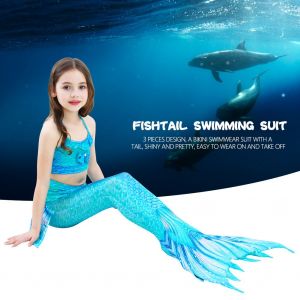 Maillot De Bain 3 Pieces Pour Fille Avec Queue De Poisson Et Bikini (110) - Neuf