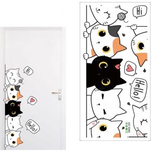 ERYI-Sticker De Porte Chat Cartoon Autocollant Mural Pour Chambre D'Enfant Décoration Intérieure Animaux Peints - Neuf
