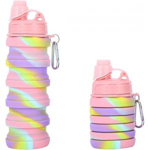 Bouilloire,Gourde Sport,Gobelet Pliable 500ml,Gourde Bpa-Frei,Accessoires Trekking Camping Voyage Travail,Bouteille Pliable 500 Ml (Couvercle, Rose) - Neuf
