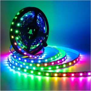 5V WS2812B Bande Lumineuse LED,5m RGB LED Pixel Strip 300 LEDs IP30 Flexible Full Color Adressable Individuellement Ruban LED Intelligente pour la décoration Publicitaire DIY - Neuf