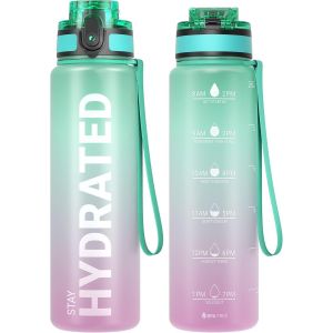 Bouteille D'eau,Gourde Sport 1l/500ml/750ml Avec Marqueur De Temps De Motivation,Sans Bpa,Étanche & ,Pour Sport,Camping (1 Bouteille).[B78] - Neuf