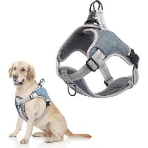 Harnais Pour Chien Respirant,Réglable,Rembourré Et Réfléchissant Anti-Traction Pour Chiens De Taille Moyenne À Petite (L,Bleu) - Neuf