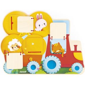 ChenQuanSarl-Puzzle Cache-Cache Tracteur En Bois - 5 Portes &Agrave; Ouvrir - D&eacute;veloppe La Motricit&eacute; Fine - Jouet D'Eveil Pour Enfants Evolutif - D&egrave;s 12 Mois - J07128, Jaune - Neuf