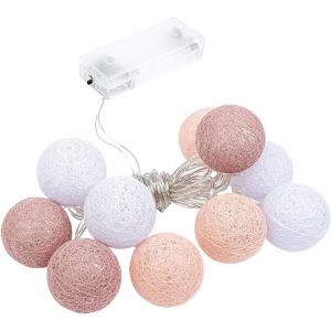 JGD-Ideen mit Herz Guirlande lumineuse avec 10 LED - Fonctionne avec piles - 10 boules en coton en 3 couleurs - Diam&egrave;tre 35 mm par boule - Avec minuterie (blanc, abricot, vieux rose) - Neuf