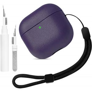 Coque en TPU Compatible avec AirPods 4 g&eacute;n&eacute;ration avec kit de Nettoyage, &eacute;tui de Protection avec Airpods 4 avec dragonne, Design Tactile Cuir, Support pour Le Chargement sans Fil [Violet] - Neuf