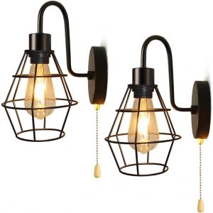 Ulteronixshop-Lampe Murale E2 Int&eacute;rieur Vintage, 2 Pi&egrave;ces Applique Murale Avec Interrupteur R&eacute;tro En M&eacute;tal Industriel Luminaire Spot Mural Noir Pour Escalier Chambr Cuisine - Neuf