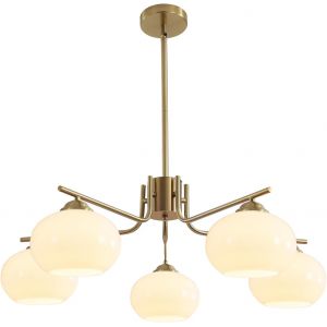 Subzonal-Lighting Lustre &Agrave; 5 Lumi&egrave;res Globe Flush Mount Sputnik Luminaires Modernes En Suspension En Laiton Dor&eacute; Appareil D'&eacute;clairage Avec Globe En Verre Laiteux Lustre Pour L'&icirc;lot De Cuisine - Neuf