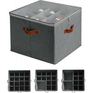 Kgabery-Organisateur De Chaussures,16 Compartiments,Réglable,Avec Protection Contre La Poussière Transparente,Sacs De Rangement Pliables,Avec Poignée (Gris) - Neuf