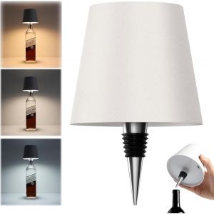 Kal-Lampe Bouteille Sans Fil, 3 Couleurs À Intensité Variable En Continu, Led Rechargeable, Avec Contrôle Tactile, Abat-Jour Bouteille Sans Fil Pour Chambre À Coucher, Restaurant Et Bar (Blanc, 1 - Neuf