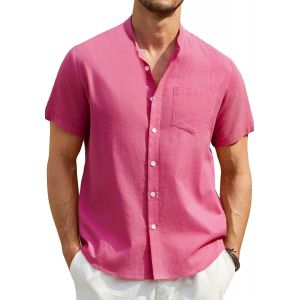 Jfkjg-Hommes Chemises Manche Courte Chemise Lin Homme Solid Henley Shirts Été Col Mao Chemise De Plage Classique S-4xl - Neuf