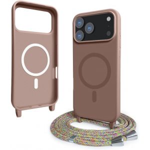 KALANKA-Coque avec Cordon pour iPhone 17 Pro Max.Compatibilit&eacute; Chargeur sans Fil.Silicone avec Cordon Case,Couleur Solide-Rose - Neuf
