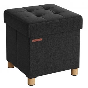 Pouf coffre de rangement tabouret avec repose-pieds pliable banc avec rangement 38 x 38 x 40 cm pour salon chambre noir Helloshop26 12_0007285 - Neuf