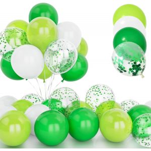 30 X Green Balloons, 12 Inch Green Confetti Balloons, Latex Helium Green And White Balloons With Ribbon For Birthday, Wedding, Festival, Child, Baby Shower, Party, Celebrations - Neuf