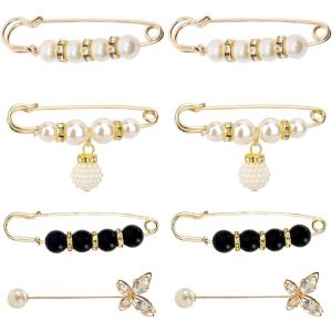 Kjdal-Broche Femme V&ecirc;tement,Mode Broche De Perle Simul&eacute;e,Broche Femme,Clip &Eacute;pingles De D&eacute;collet&eacute;,Broche Papillon,&Eacute;pingle De S&eacute;curit&eacute; Pour Ch&acirc;le Pull &Eacute;charpe Manteau Robe Chemises (8 St&uuml;ck) - Neuf