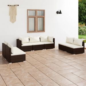 Prolenta Premium - Salon De Jardin 7 Pcs Avec Coussins R&eacute;sine Tress&eacute;e Marron - Neuf