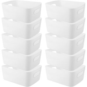 Lbgwp60-Lot De 10 Boîtes De Rangement En Plastique - 25 X 16 X 10 Cm - Blanc - Organisateur De Rangement Avec Poignées - Paniers Empilables Pour Cuisine, Salle De Bain, Placard, Bureau, Cosmétiques - Neuf