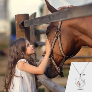 Kalanka-Collier Fille Et Cheval Pour Femme Fille Lettres Initiales Coeur Pendentif Collier Cadeaux De Amoureux Des Chevaux Et Fille Cha&icirc;ne Bijoux - Neuf