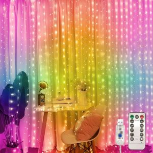 360led Guirlande Lumineuse,3.6x3m Usb Rideau Lumineux Noel Int&eacute;rieur,8 Modes Dimmable Avec T&eacute;l&eacute;commande Et Minuterie, Etanche Guirlande Led Decoration De No&euml;l, Mariage, Fen&ecirc;tre (Multicolore)[Z10] - Neuf