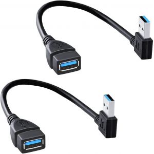 JGD-SuperSpeed - Lot de 2 c&acirc;bles d'extension de donn&eacute;es USB 3.0, adaptateur m&acirc;le vers femelle &agrave; 90 degr&eacute;s, c&acirc;ble court &agrave; angle gauche et droit pour appareil avec port USB (40 cm) - Neuf