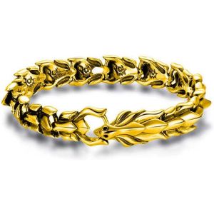 Eryi-Bracelet En Os De Dragon - 19 Cm, Vintage En Métal Argenté Avec Tête De Dragon - Bracelet En Écailles Pour Homme - Neuf