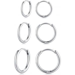 Kalhx-Femme Boucles D'oreilles Cr&eacute;oles Argent Fin 925 Ensemble De Petite Creole/Anneau Pour Femme Fille Plaqu&eacute; Or Rose/Or Jaune 3 Paires Cr&eacute;ole Unisexe Cartilage Huggies Set,Diam&egrave;tre 10,12,14mm - Neuf