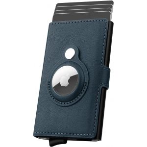 TRAHOO-Porte-Cartes de cr&eacute;dit Air-Tag Wallet pour Hommes, Porte-Cartes en Cuir RFID bloquant Le bo&icirc;tier de Carte bancaire en m&eacute;tal Pop Up(Bleu) - Neuf