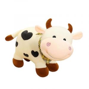 Peluche vache pour poup&eacute;e, jouet pour dormir, d&eacute;coration de chambre &agrave; coucher, cadeau pour b&eacute;b&eacute;-Blanc - Neuf