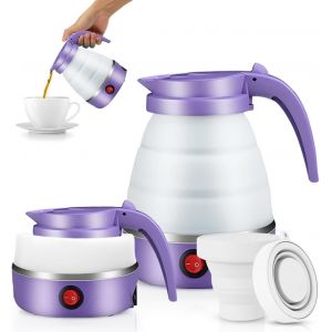 KALANKA-Bouilloire portable de Camping 600ML, Bouilloire pliable, Mini bouilloire électrique en silicone pour le camping, le voyage, l'extérieur (Pourpre) - Neuf