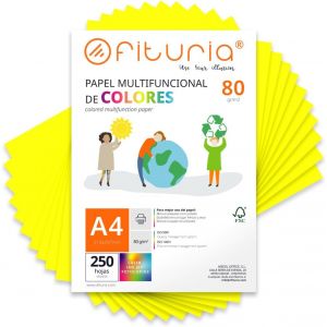 Feuilles de couleur,Pack 250 Feuilles A4 80gr-Papier couleur pour loisirs créatifs,imprimante,scrapbooking-Feuilles colorées-Idéal pour origami,pliage,bureau et école (Jaune Fluo,250h) - Neuf