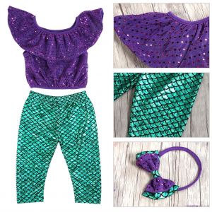 Ensemble 3 Pieces Pour Bebe Fille, Haut A Pois Ronds, Pantalon Et Bandeau, Maillot De Bain A Paillettes (100) - Neuf