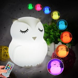 Hibou Veilleuse Enfants Silicone Lampe Décorative À Changement De Couleur Luminaires Chambre - Luminosité Et Couleur Réglables Et Temps De Travail - Cadeau Pour Enfants Et Bébés Garçons -Moyen - Neuf