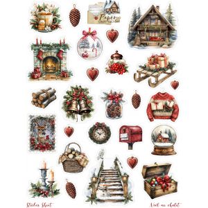Planche De Stickers Autocollant No&euml;l Au Chalet, Pour Album De Scrap, Album Photo, Carterie, Carnet, Bullet, Bujo, Invitation - Neuf