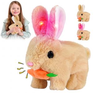 Bunny - My Realistic Bunny Toy,Bunny Interactif Réaliste,Jouet Interactif Lapin de Paques,Bunny Pal,Jouet de Lapin électrique avec des Carottes,Son,Mouvement et Marche,Cadeau de Pâques pour Enfants - Neuf