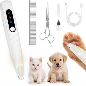 Tondeuse Pour Chien D'animaux Avec Lumière Led, Tondeuse À Pattes Rechargeable Par Usb Pour Chiens Avec Ciseaux Et Peignes, Tondeuse À Pattes De Chien Silencieuse Et Étanche Pour Chiens, Chats, Patte - Neuf