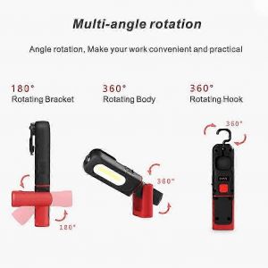 Lampe de travail LED rechargeable,lampe d'inspection 2 en 1 avec rotation à 360 degrés et lampe torche LED COB 5W avec base magnétique et crochet pour atelier à domicile - Neuf