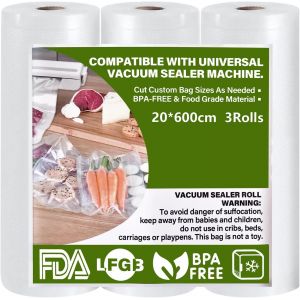 ASFASFq-Sac Sous Vide Alimentaire, 3 Rouleau Sous Vide Alimentaire 20 x 600 cm, 150 µm Sans BPA Antidéchirure, Film Sous Vide Alimentaire pour Machine Sous Vide Alimentaire et L'appareil Cuisson - Neuf