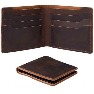 Double Pli Portefeuille de Cr&eacute;dit Titulaire de la Carte 115x96mm de noix de Coco Crazy Horse en Cuir V&eacute;ritable Slim porte-monnaie de Grande Capacit&eacute; Pour les Hommes - Neuf