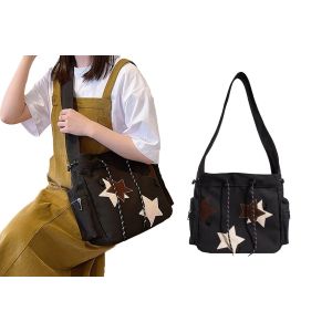 Sac bandouli&egrave;re en toile Y2K Star - Sac fourre-tout noir pour voyage - Neuf