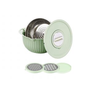 Ensemble Passoire Rotative 4 En 1 Avec Couvercle Et Trancheuse - Vert - Neuf