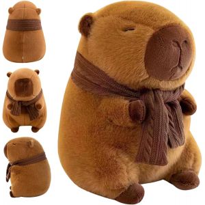 KALANKA-25 cm Kawaii Capibara Peluche, Capibara Peluche Peque&ntilde;o Marr&oacute;n with Scarf, R&eacute;aliste et Int&eacute;ressant Suave Simulaci&oacute;n Capybara, Para Ni&ntilde;os y Ni&ntilde;as y Coj&iacute;n agradables Juguetes - Neuf