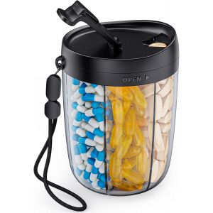 KALANKA-pilulier semainier 7 jours, Semainier Medicament Rond 6 Compartiments avec de Grands Espaces S&eacute;par&eacute;s, Pillulier Semainier Matin et Soir Portable pour Vitamines, Huile de Poisson, M&eacute;dicaments - Neuf