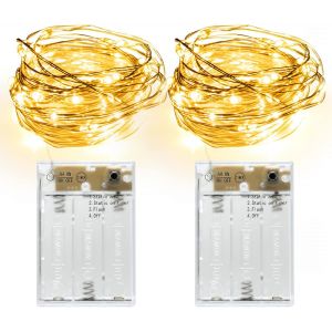 KAL-2 X 50Leds Guirlande Lumineuse À Pile Opération Avec Minuterie 3 Programme, 5M Pile Fil Micro Guirlandes Lumineuses Decoration Pour Chambre Noël Mariage Soirée Maison, Blanc Chaud - Neuf