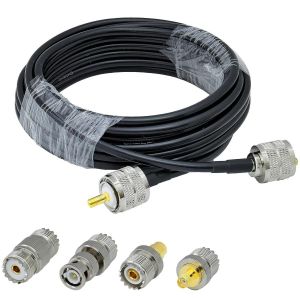 Câble PL UHF mâle vers UHF mâle RG58 - 5 m - Avec 4 adaptateurs UHF vers SMA/BNC/UHF SO239 PL259 - Pour radio CB, radio Ham, appareils LAN sans fil - Neuf