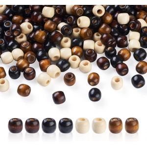 Meimie-Lot De 400 Perles En Bois À Grand Trou Pour Tresses De Cheveux,Fabrication De Bracelets Etmacramé 4 Couleurs Avec Trou De 3-5mm - Neuf